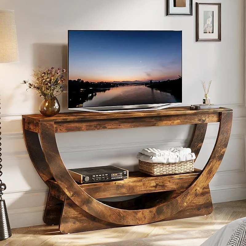 TV Stand for 55-75" TV, Entertainment Center with Open Storage Shelves