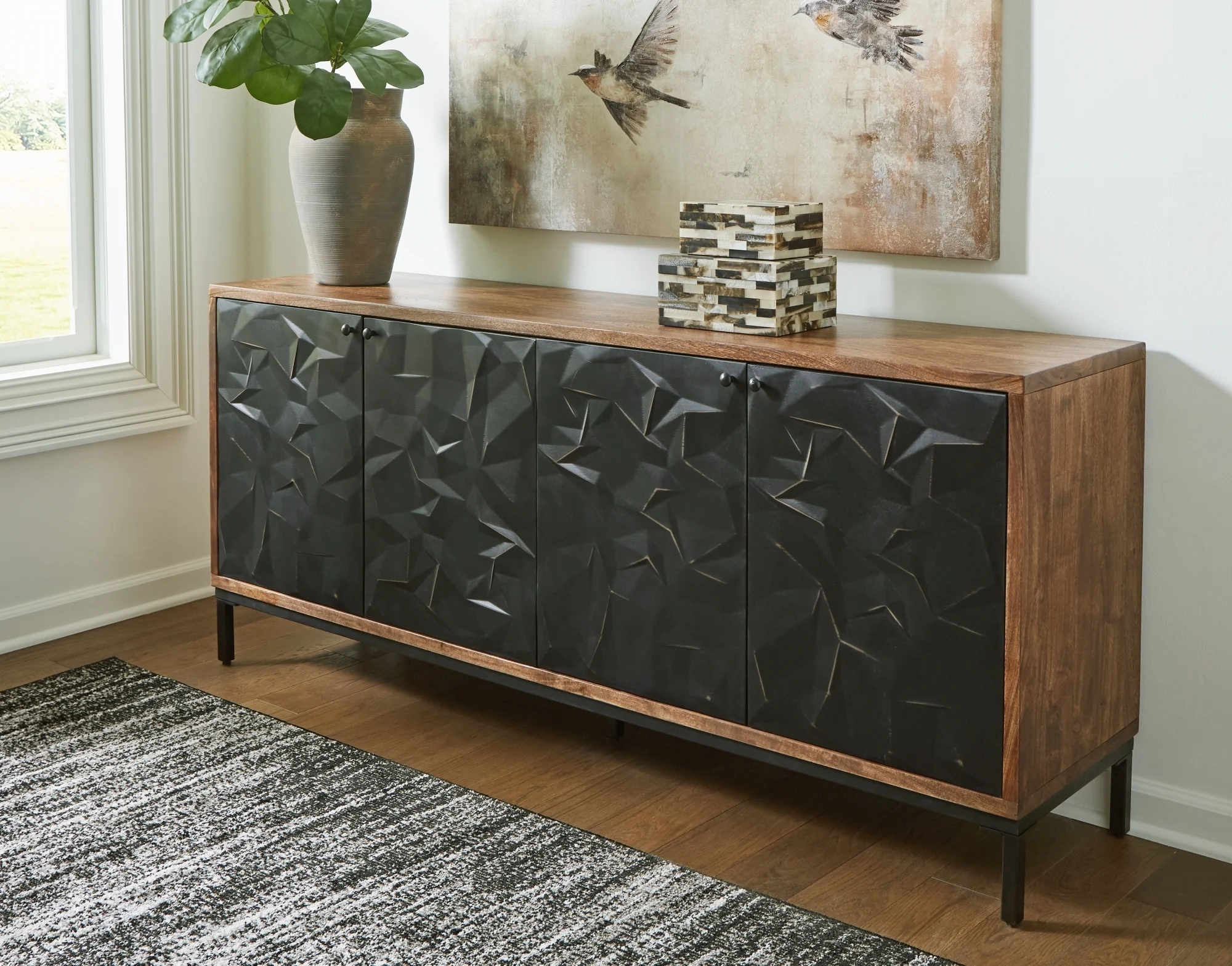 Two-Tone Accent Cabinet with Textured Doors