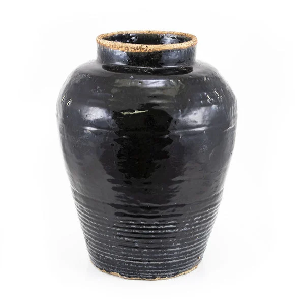 Vintage Black Glazed Wine Jar Medium By Legends Of Asia