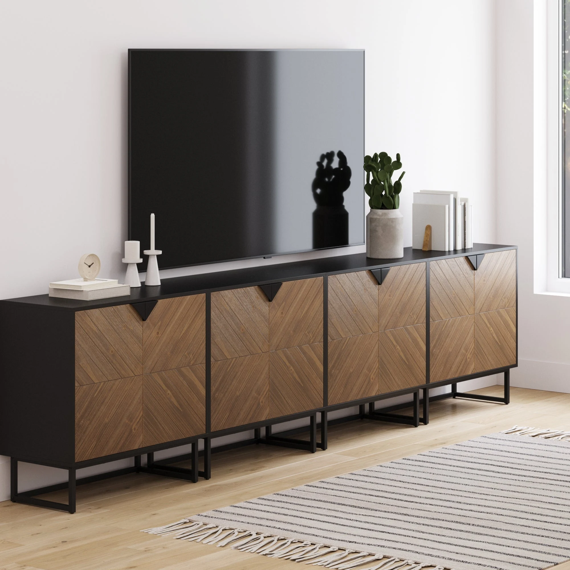 Wood 2-Door TV Console for TVs up to 100" Brushed Fir