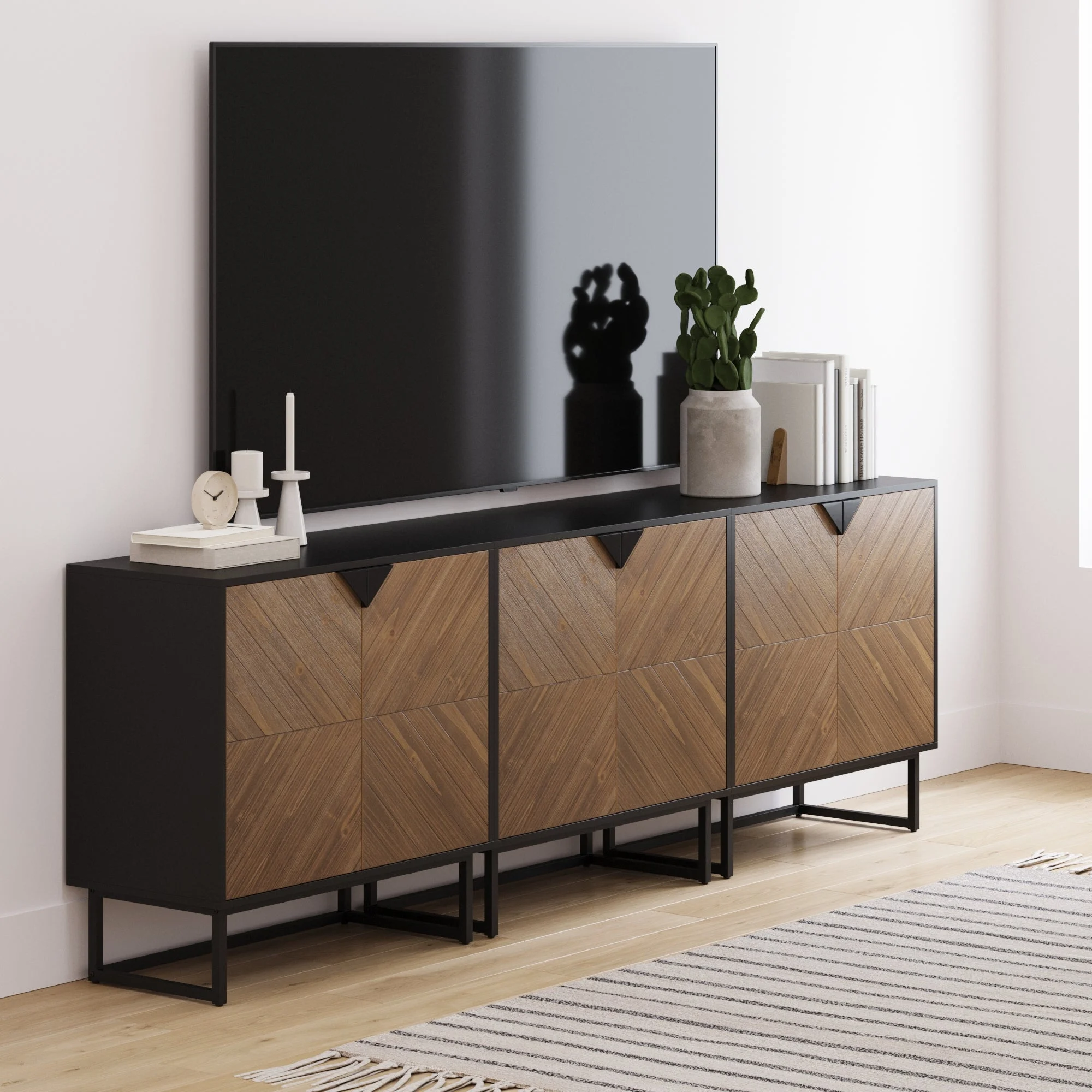 Wood 2-Door TV Console for TVs up to 75" Brushed Fir