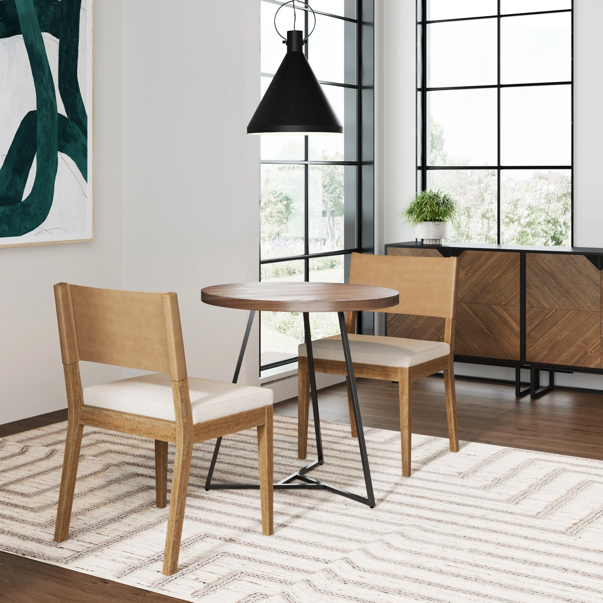 Wood & Faux Leather Dining Chairs Light Brown (Set of 2)