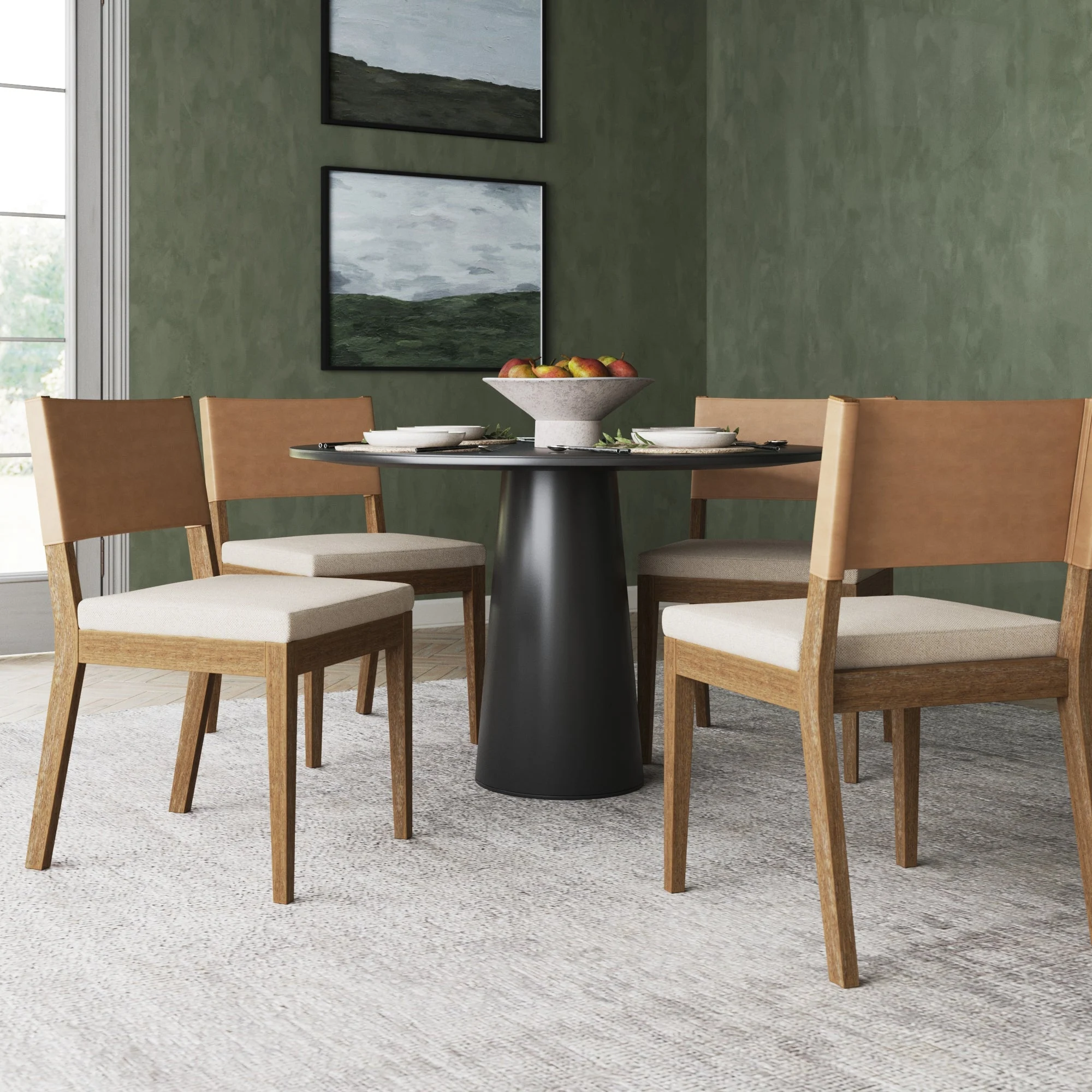 Wood & Faux Leather Dining Chairs Light Brown (Set of 4)