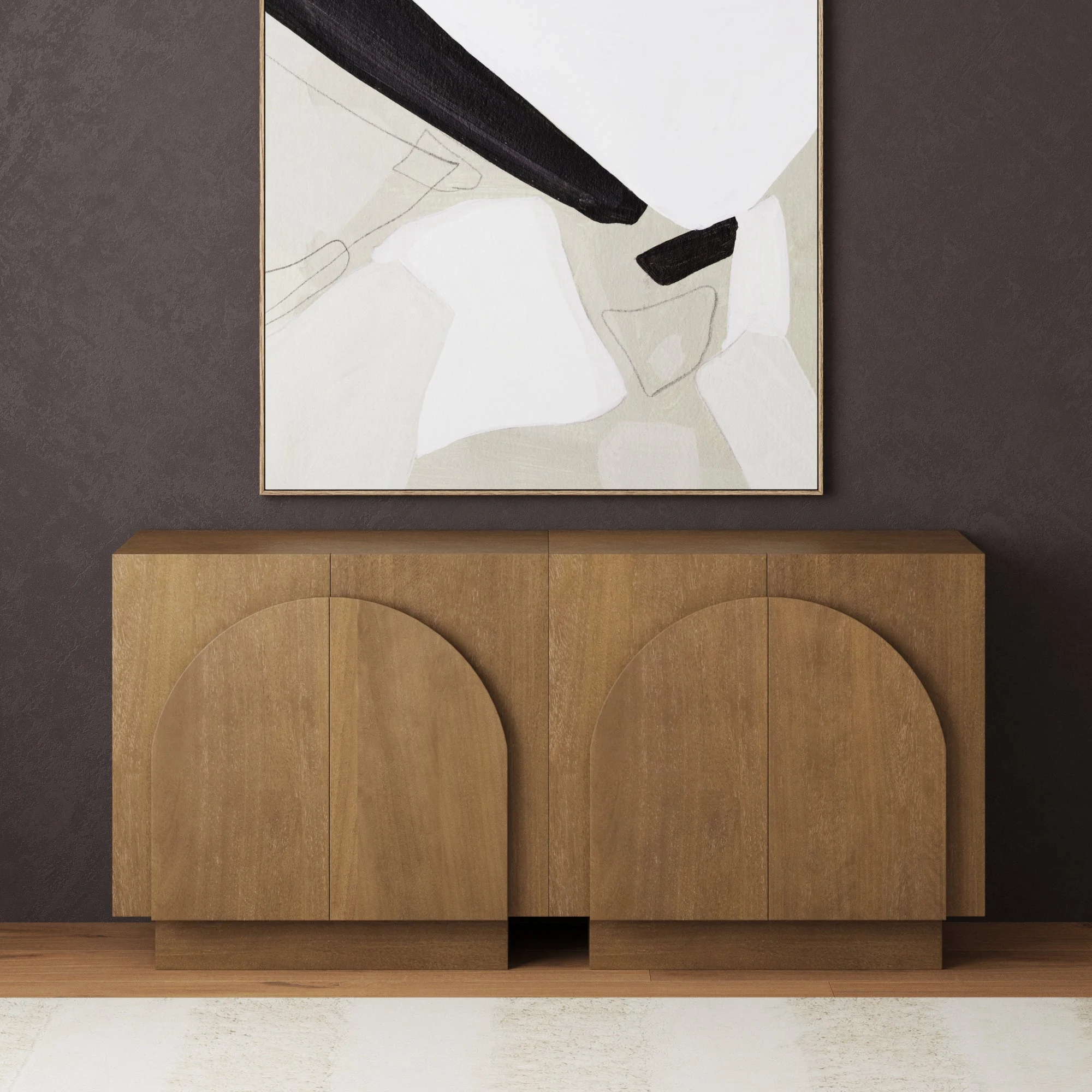 Wood Arched Kitchen Cabinet Credenza Light Brown (Set of 2)