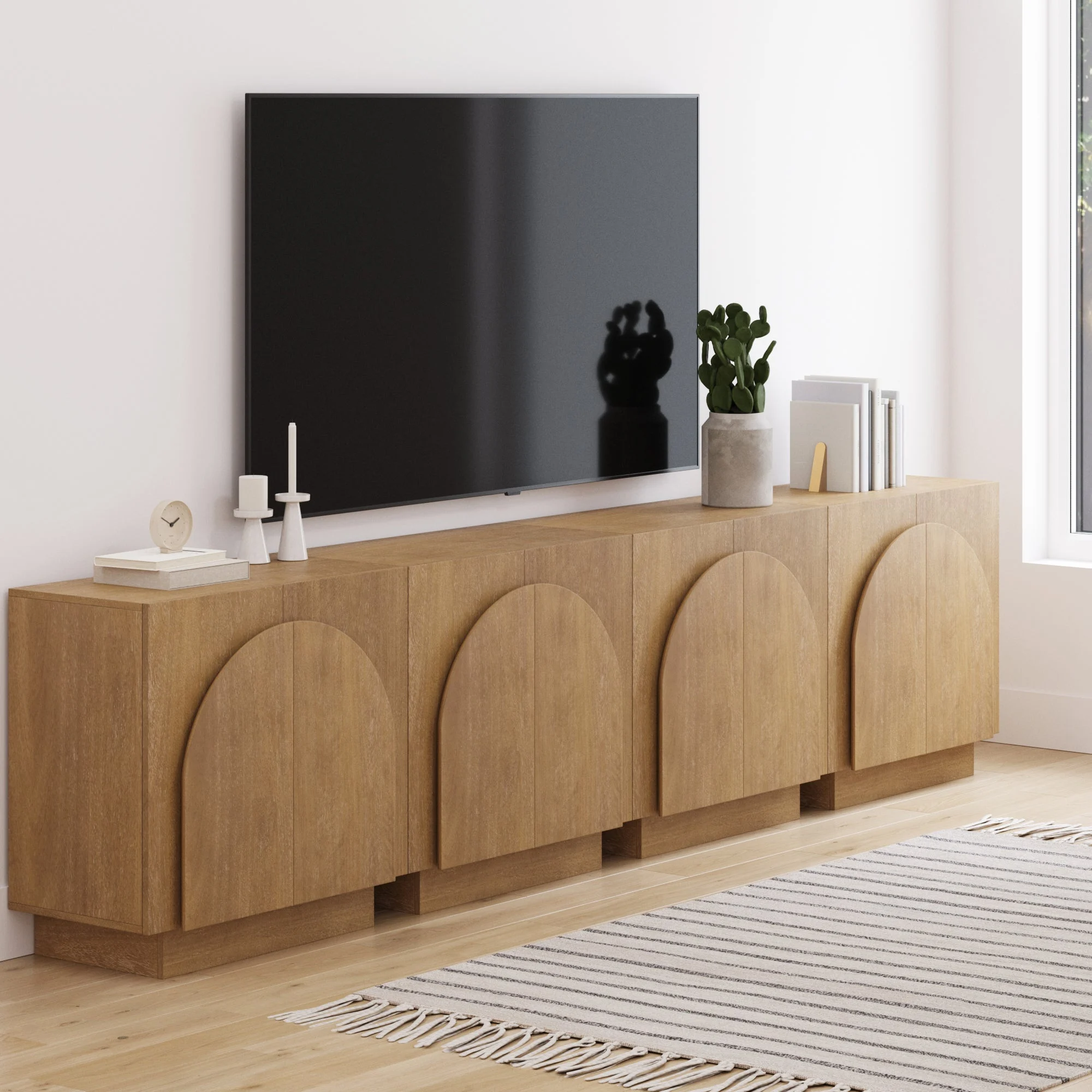Wood Arched TV Console Stand for TVs up to 100" Brown