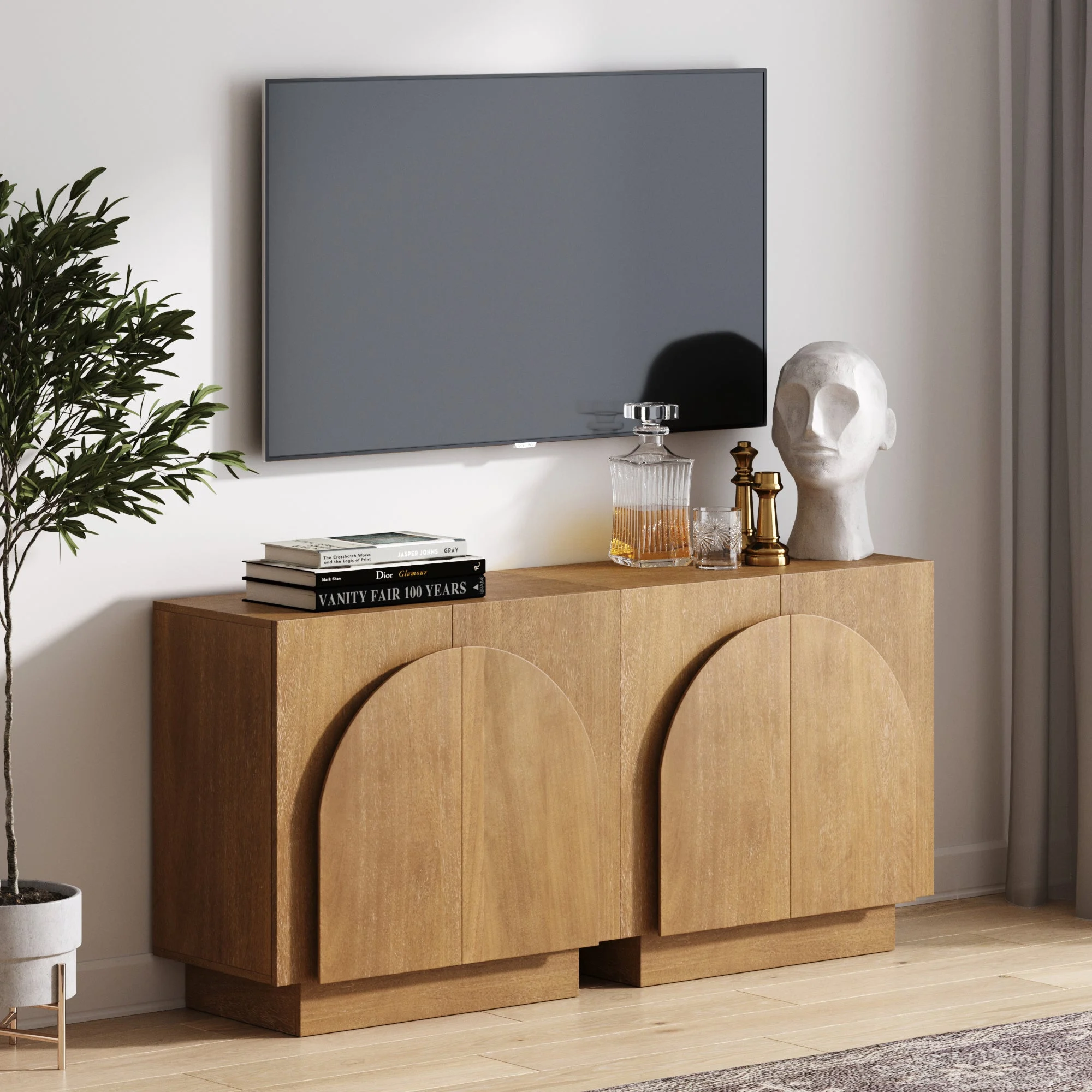 Wood Arched TV Console Stand for TVs up to 65" Light Brown