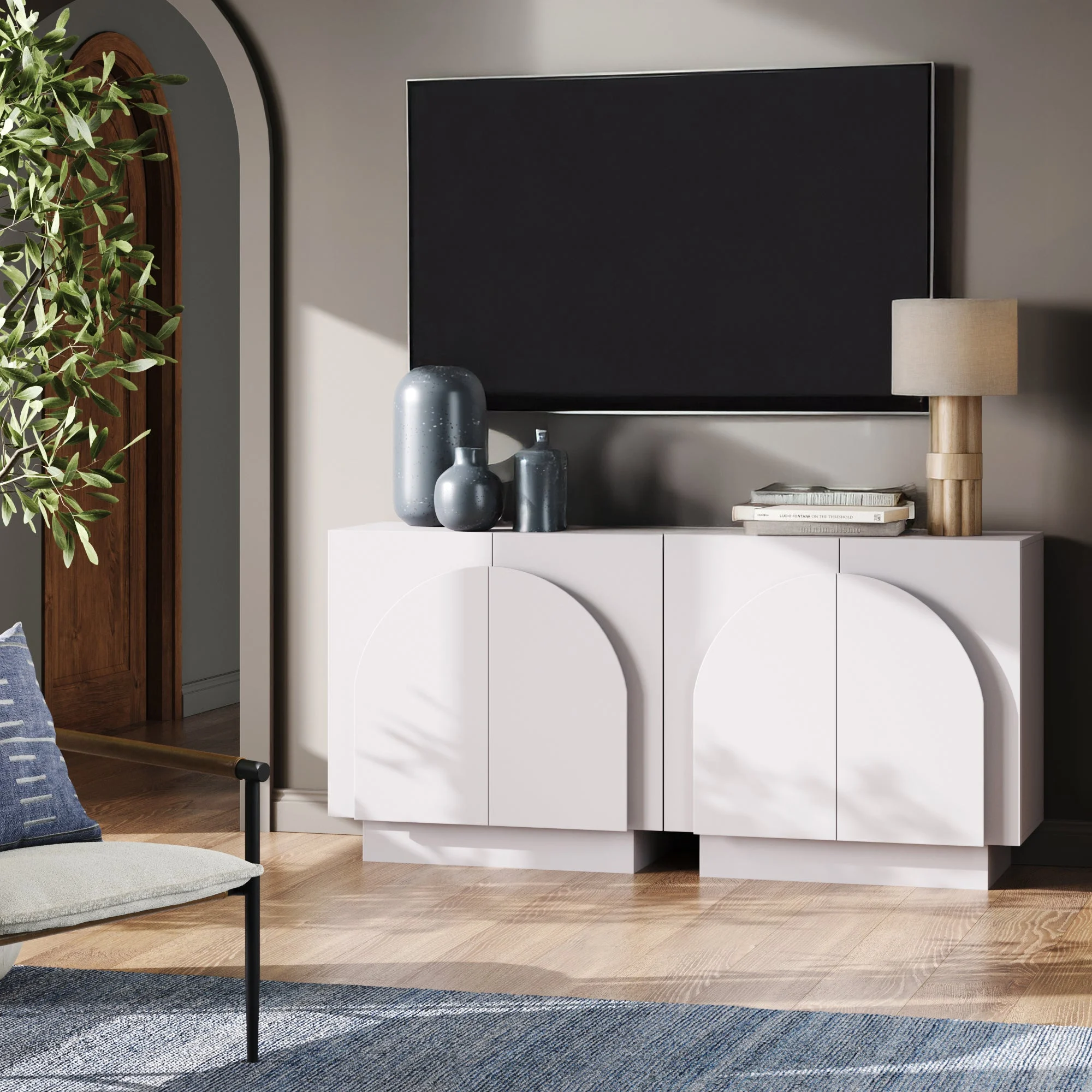 Wood Arched TV Console Stand for TVs up to 65" White