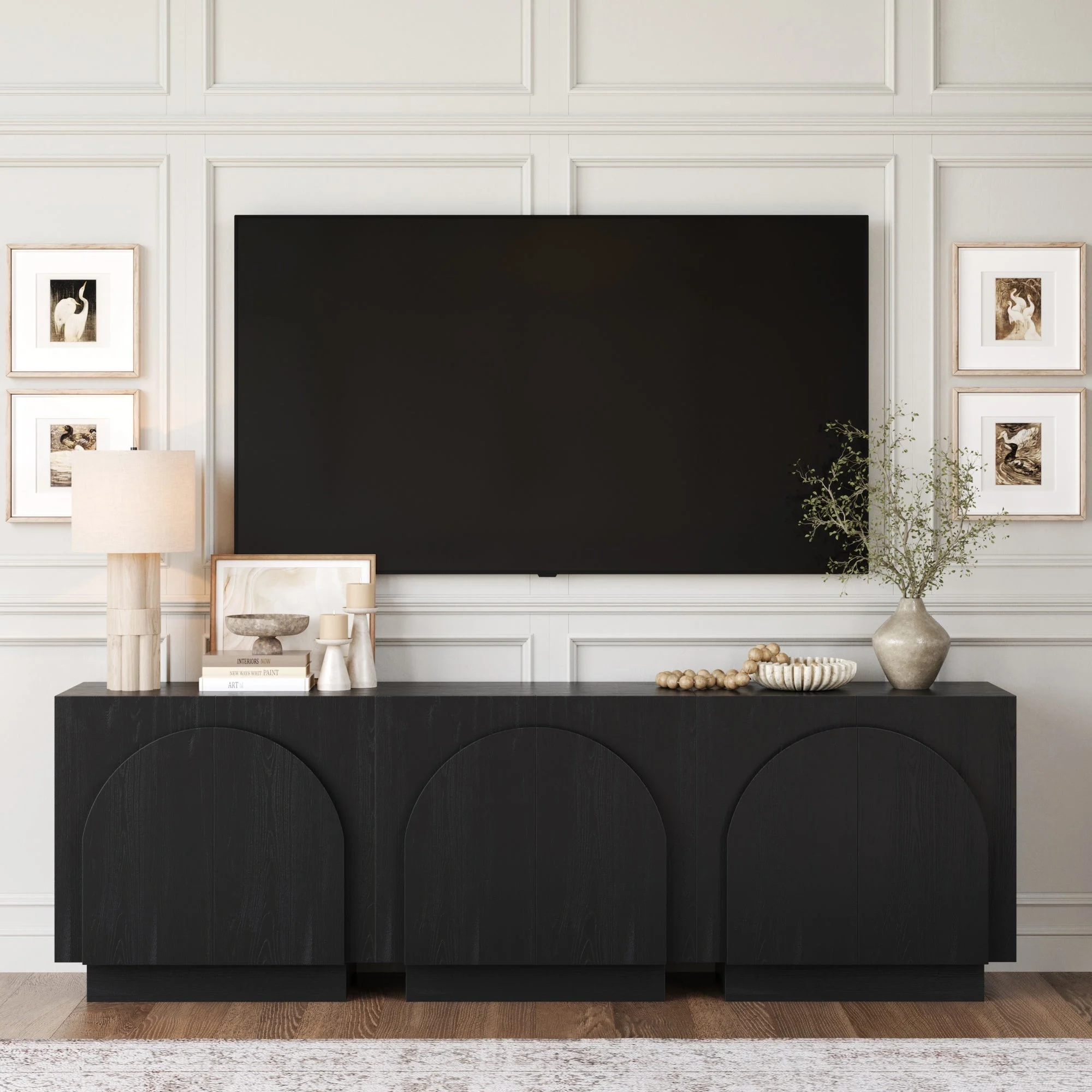 Wood Arched TV Console Stand for TVs up to 75" Black