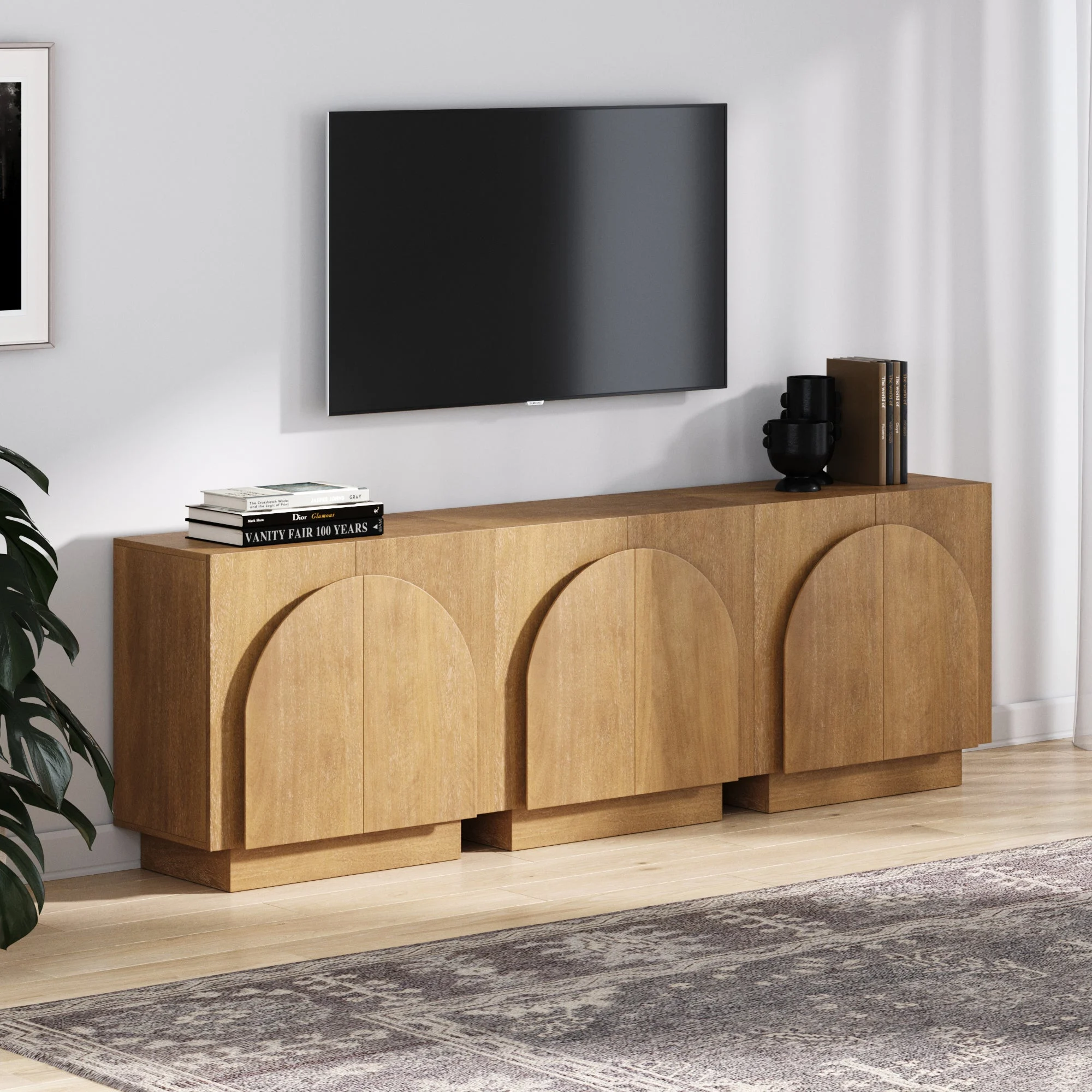 Wood Arched TV Console Stand for TVs up to 75" Brown