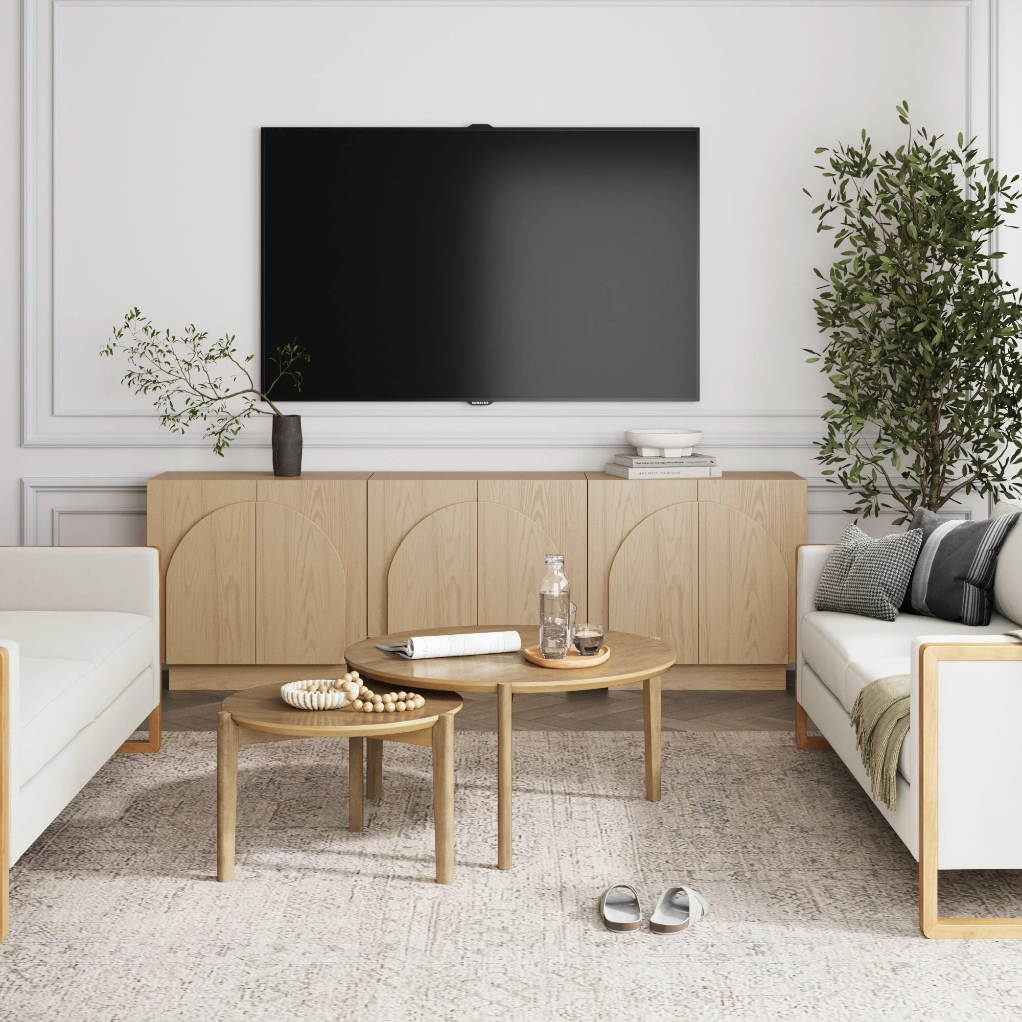 Wood Arched TV Console Stand for TVs up to 75" Gray Oak
