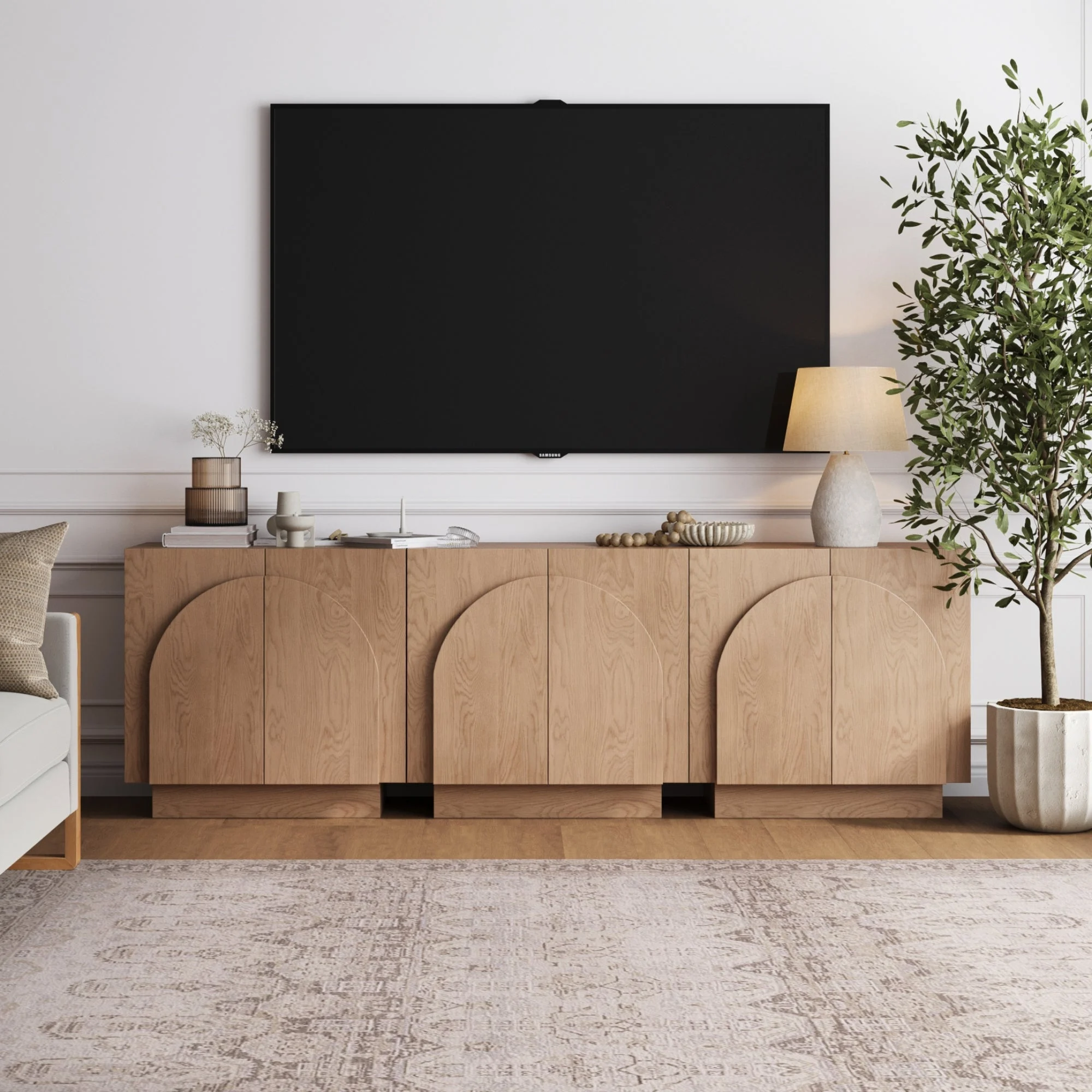 Wood Arched TV Console Stand for TVs up to 75" Oak
