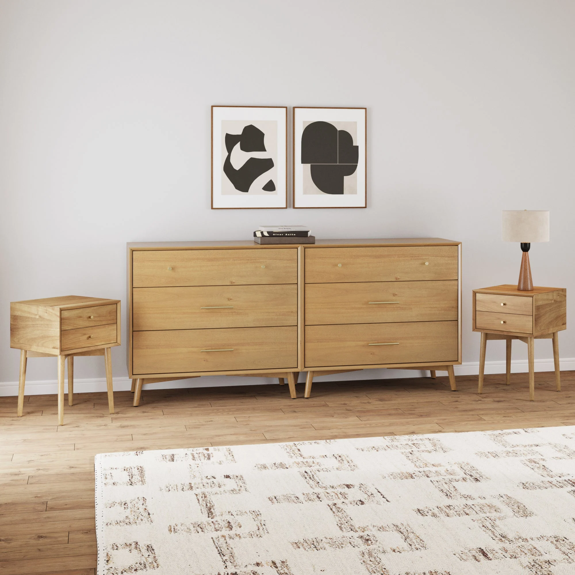 Wood Bedroom Set with 2 Dressers and 2 Nightstands Light Acacia