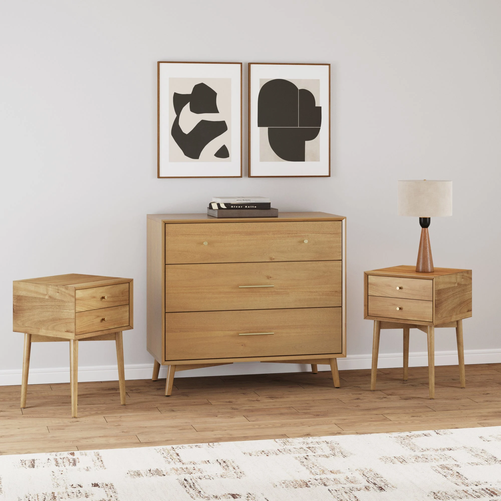 Wood Bedroom Set with Dresser and 2 Nightstands Light Acacia