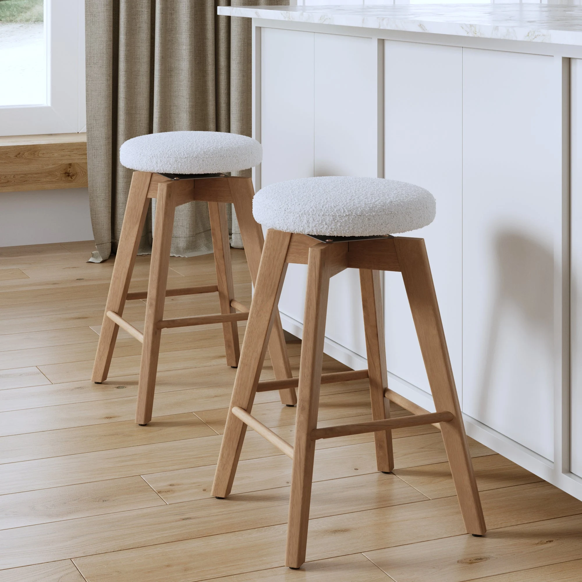 Wood Boucle Counter Height Swivel Counter Stool White Oak (Set of 2)