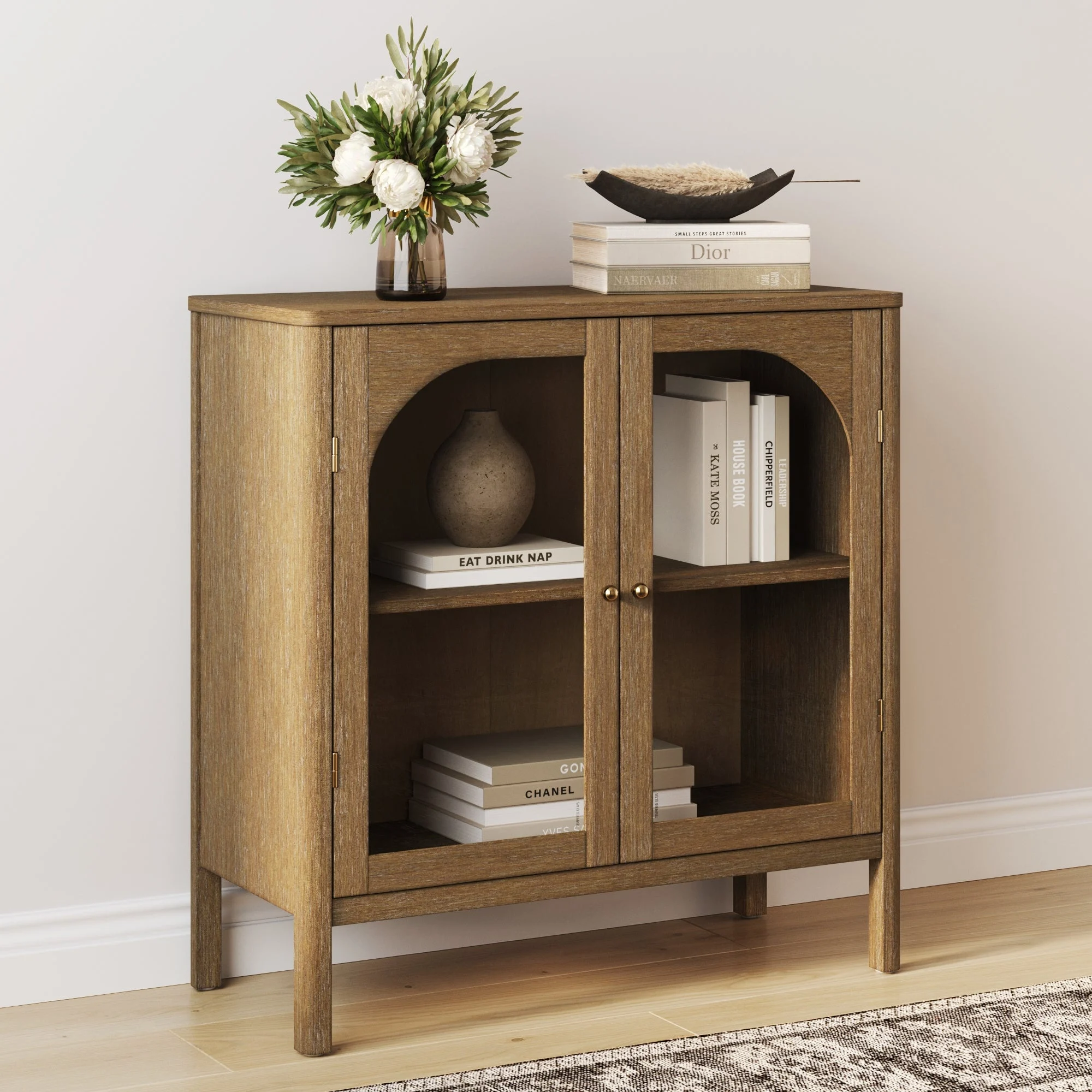 Wood Curio Cabinet with Glass Doors Brown