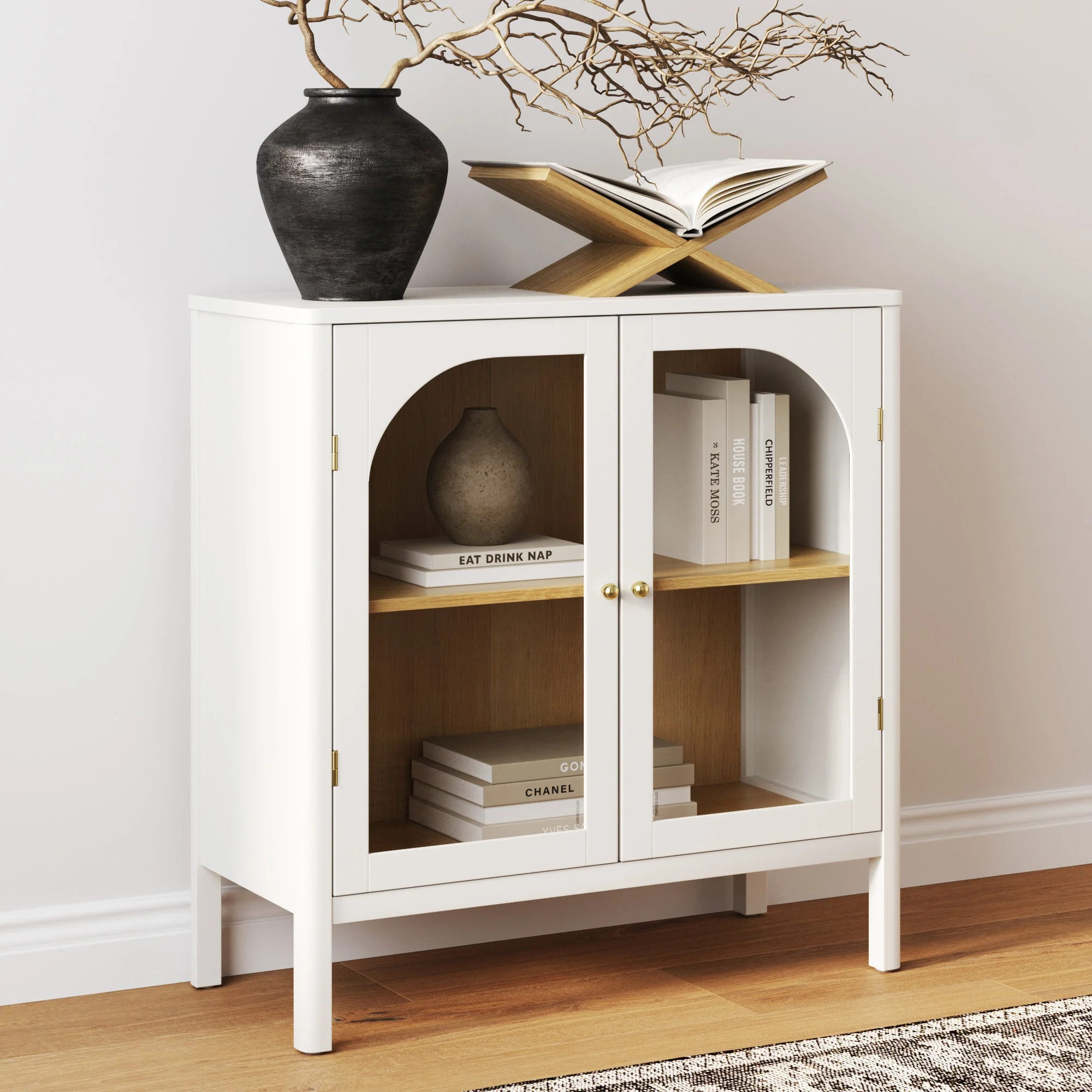 Wood Curio Cabinet with Glass Doors Cabinet White