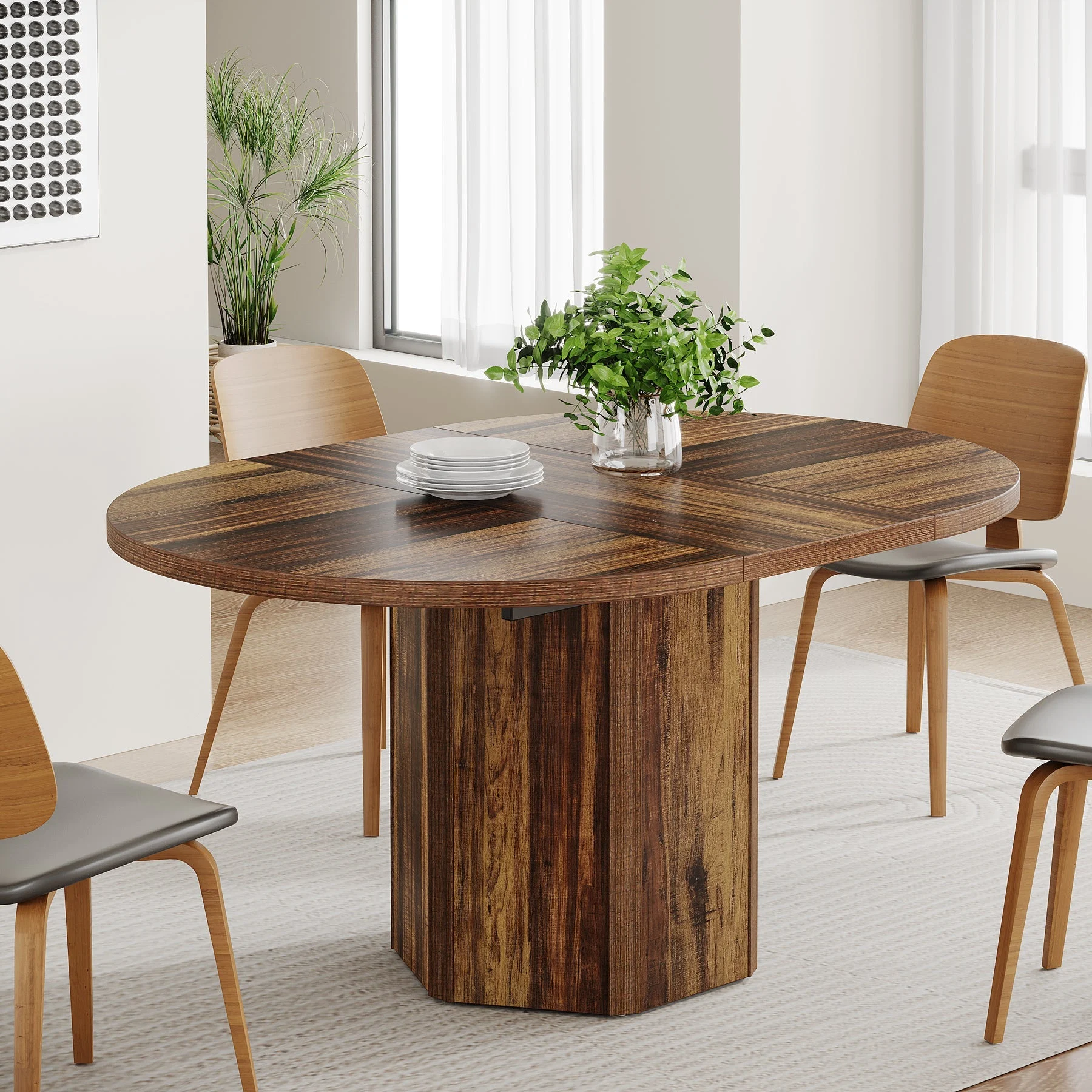 Wood Dining Table, 55" Kitchen Dinner Table For 4-6