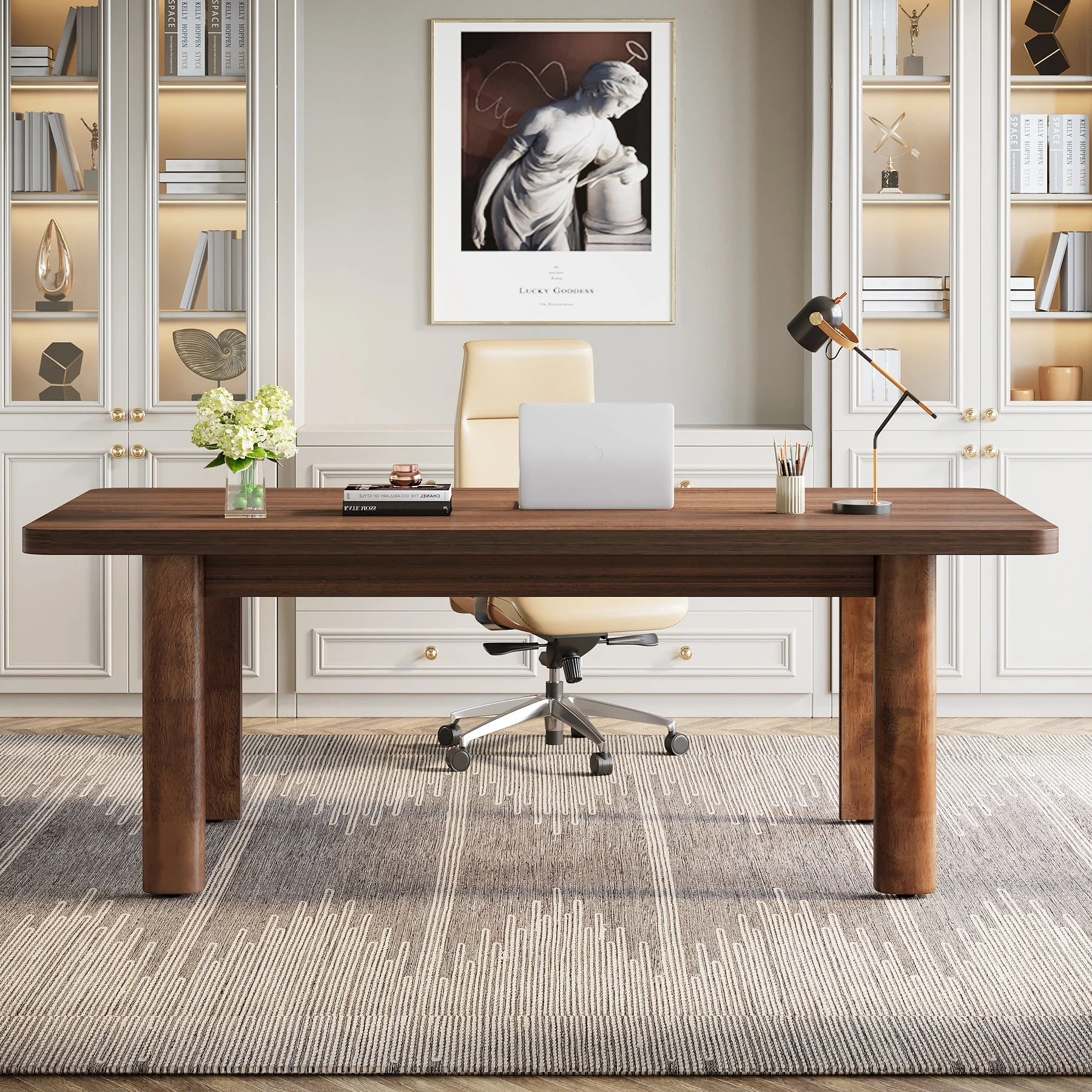 Wood Executive Desk, 62.99" Sturdy Computer Desk Conference Table
