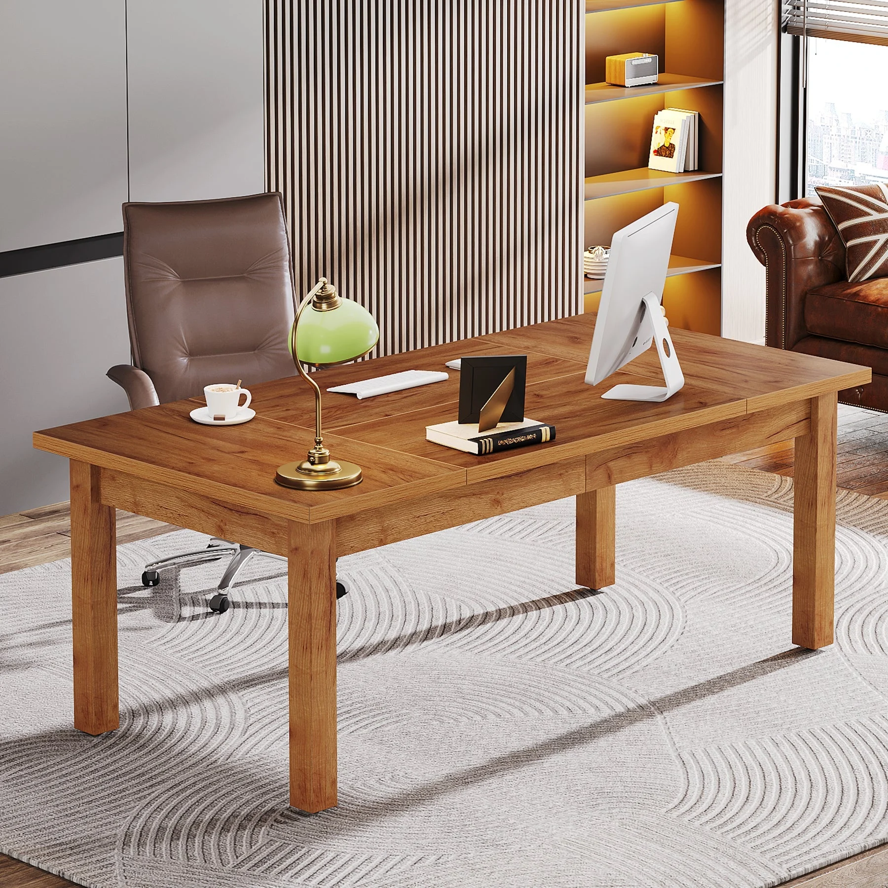 Wood Executive Desk, 70.9" Computer Desk Large Office Desk
