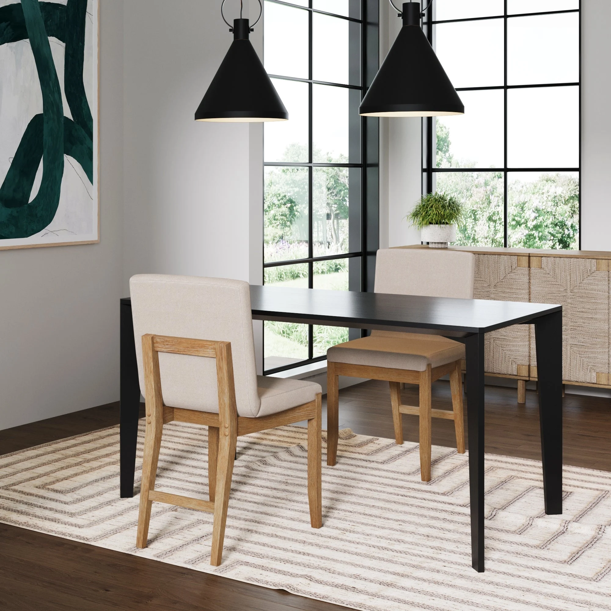 Wood Upholstered Dining Chair Brushed Light Brown Flax (Set of 2)
