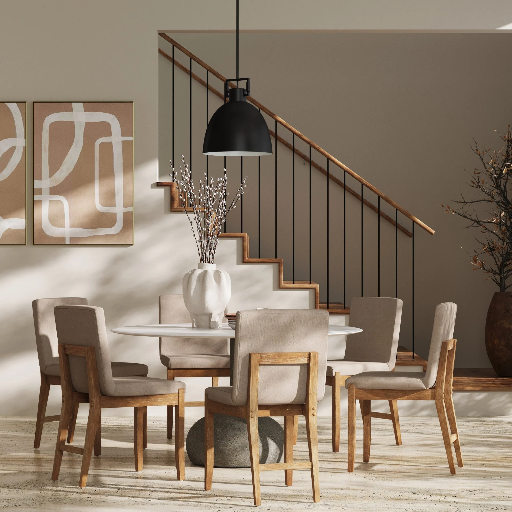 Wood Upholstered Dining Chairs Brushed Light Brown Flax (Set of 6)