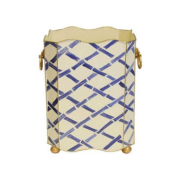 Worlds Away Lion Handles Square Wastebasket in Bamboo